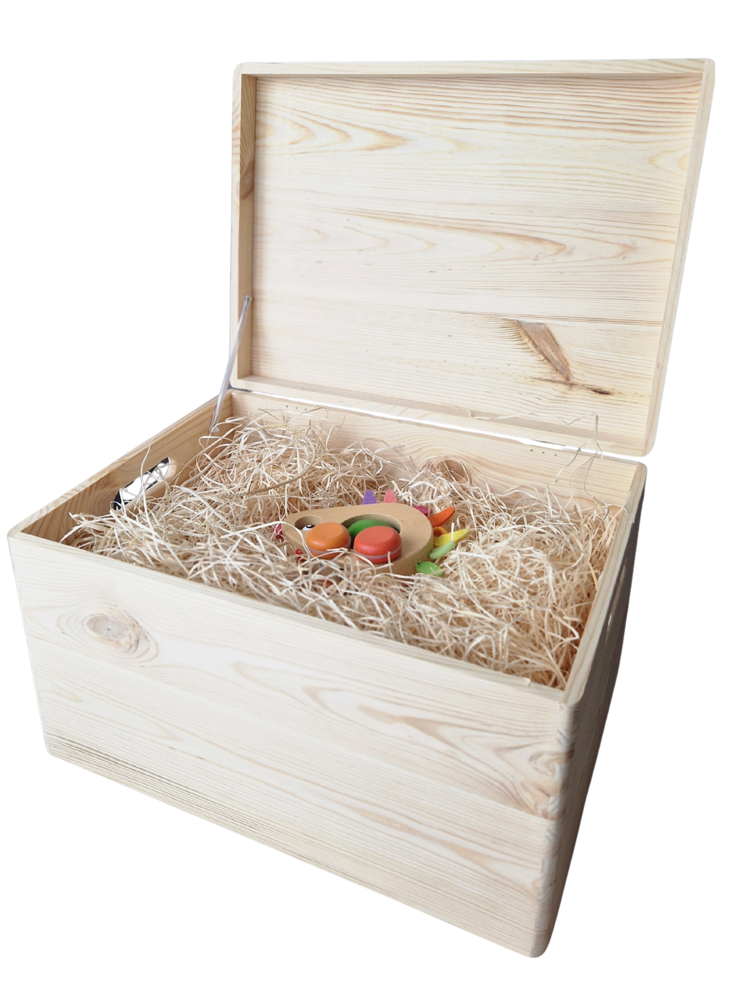 Cutie din lemn cu capac si manere laterale, 40 x 30 x 23 cm, pin natural