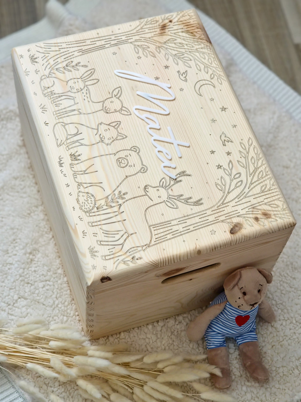 Cutie Amintiri Personalizată din Lemn - Pădurea Fermecată - Cadou Copii