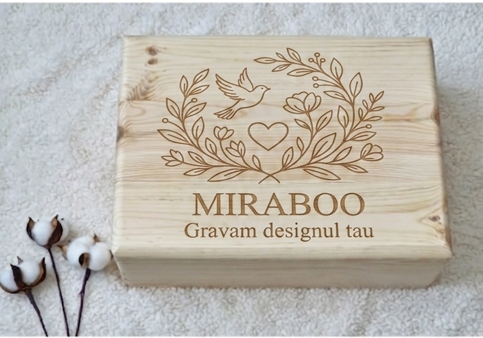 Cutie din lemn natur pentru amintiri – Produs customizat