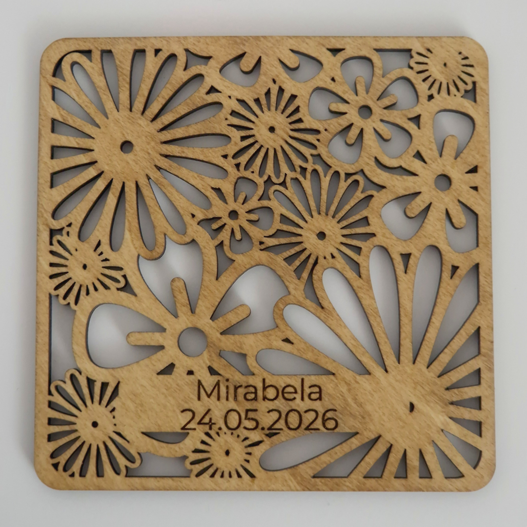 Marturii Nuntă și Botez – Coastere Personalizate din Lemn (Stil Boho/Eco-Friendly)
