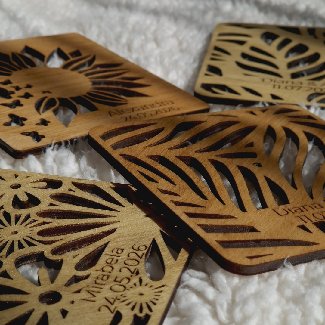 Marturii Nuntă și Botez – Coastere Personalizate din Lemn (Stil Boho/Eco-Friendly)