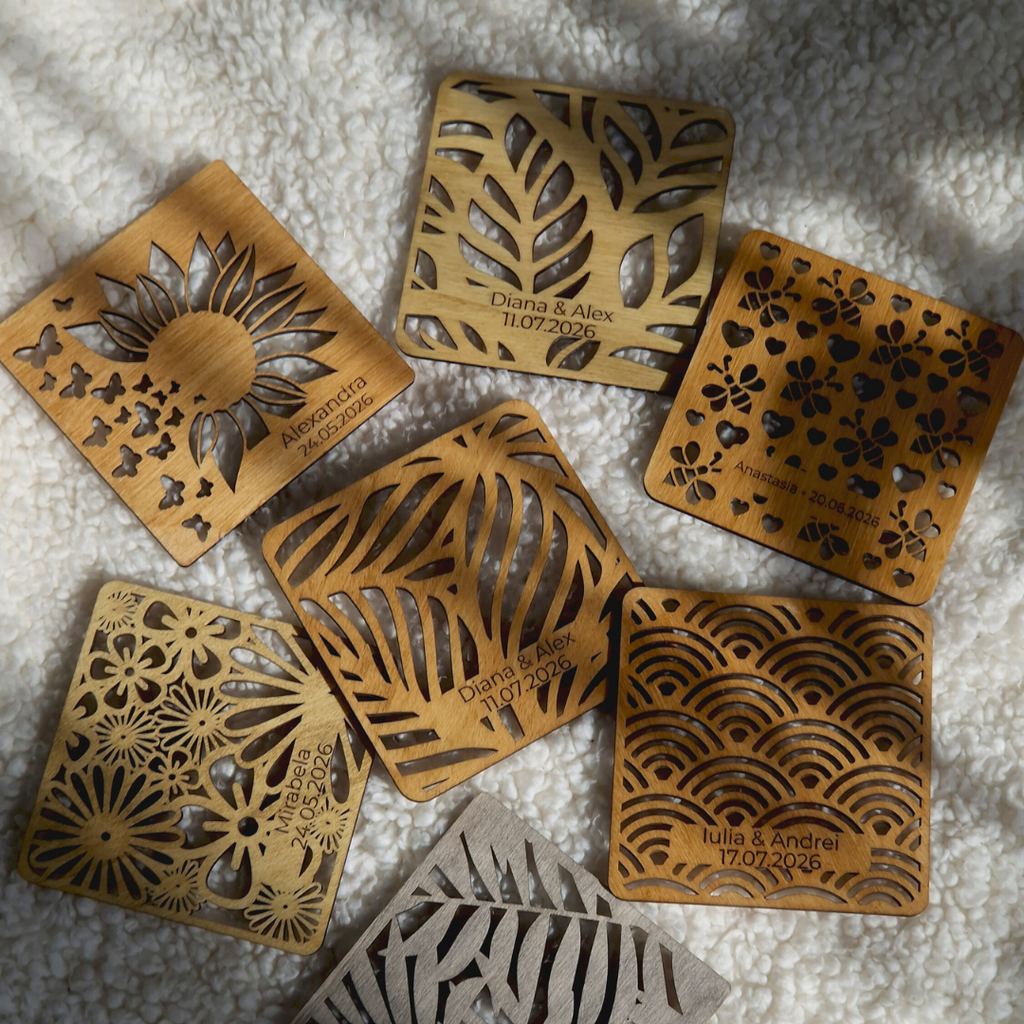 Marturii Nuntă și Botez – Coastere Personalizate din Lemn (Stil Boho/Eco-Friendly)