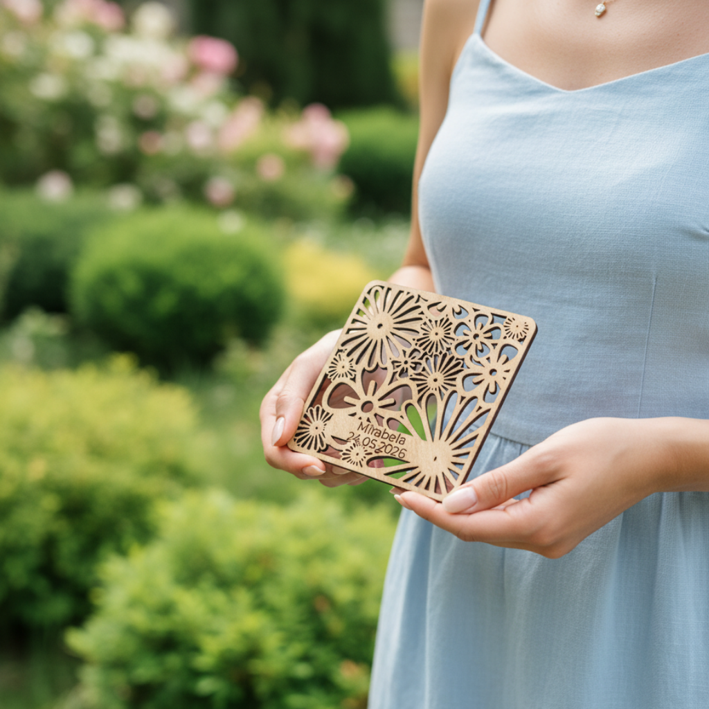 Marturii Nuntă și Botez – Coastere Personalizate din Lemn (Stil Boho/Eco-Friendly)