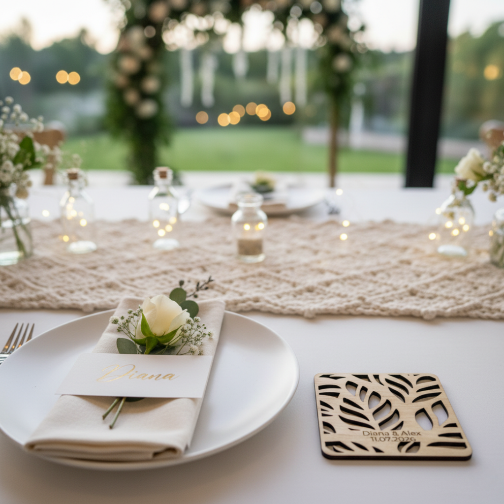 Marturii Nuntă și Botez – Coastere Personalizate din Lemn (Stil Boho/Eco-Friendly)