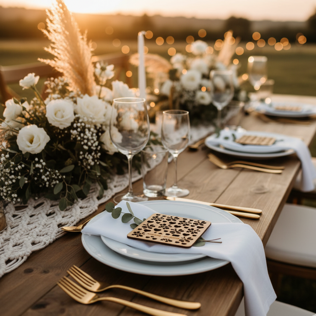 Marturii Nuntă și Botez – Coastere Personalizate din Lemn (Stil Boho/Eco-Friendly)