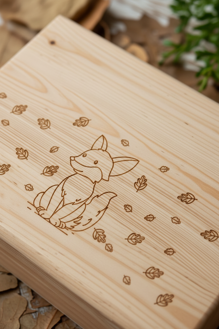 Cutie Amintiri Personalizată din Lemn - Vulpiță - Cadou Copii, Bebeluși și Mame