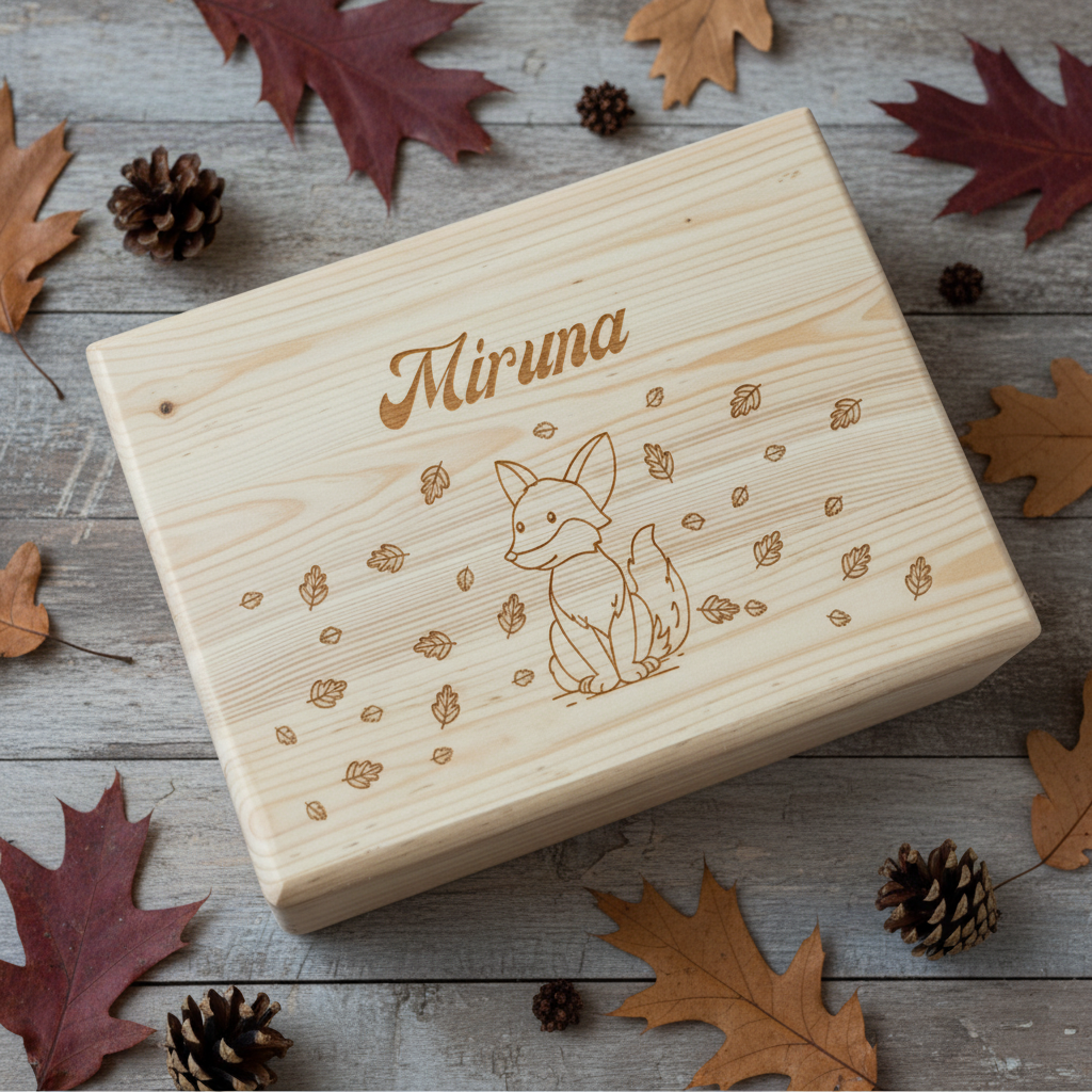 Cutie Amintiri Personalizată din Lemn - Vulpiță - Cadou Copii, Bebeluși și Mame
