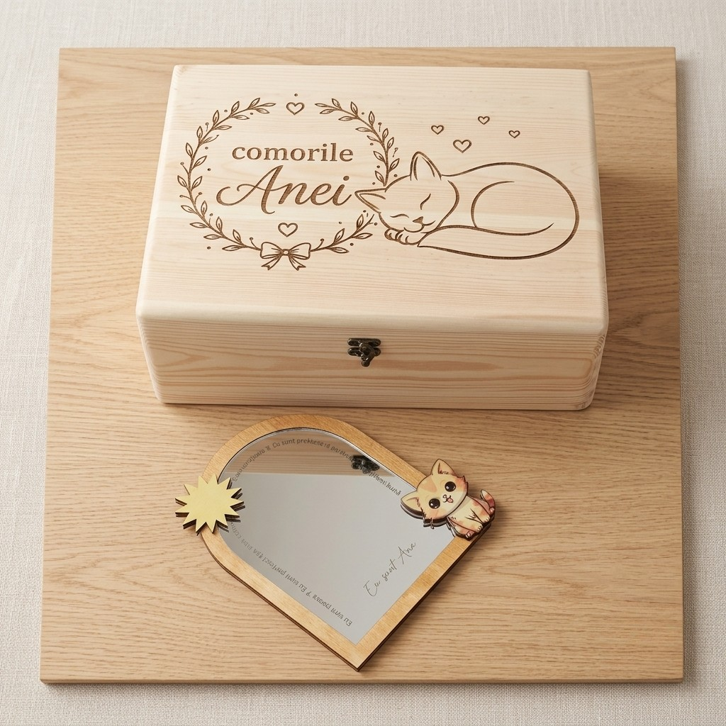Cutie Amintiri Personalizată din Lemn - Pisicuța somnoroasă - Cadou Copii