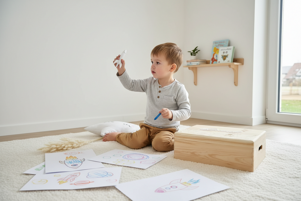 Cutie cadou baieti din lemn, cu astronaut si spatiu