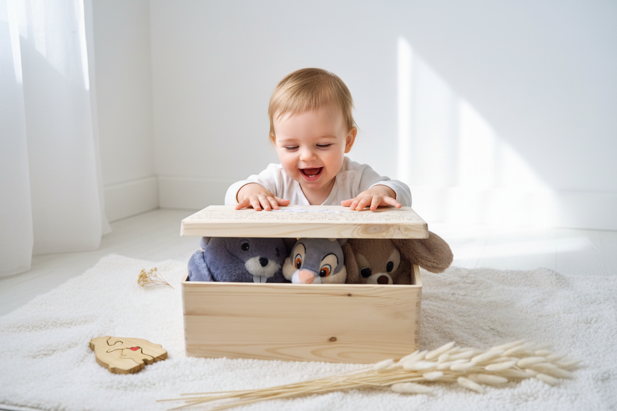 Cutie Amintiri Personalizată din Lemn - Coroniță de Flori - Cadou Copii, Bebeluși și Mame