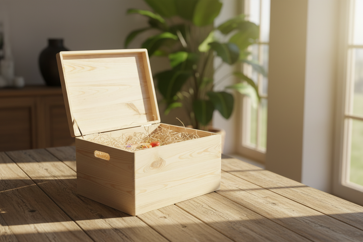 Cutie din lemn de dimensiuni mari, pentru depozitare, proiecte diy, personalizare, stivuibila. 