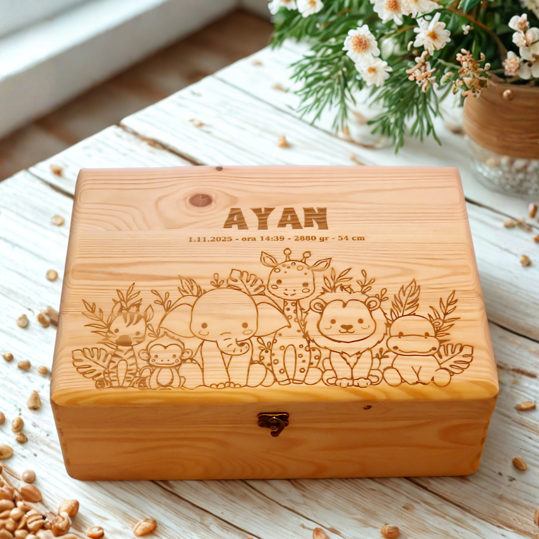 Cutie din lemn pentru fetite si baieti, pentru pastrarea amintirlor, cadou perfect de botez, zi de nastere, aniversare, baby shower