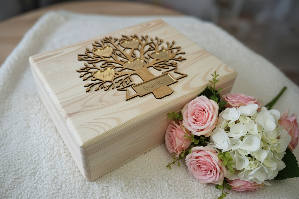 Cutie de Amintiri Personalizată – Arborele Familiei – Cadou pentru Bunici sau Copii
