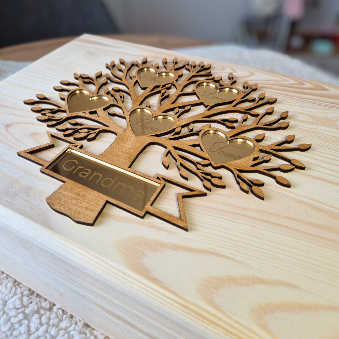Cutie de Amintiri Personalizată – Arborele Familiei – Cadou pentru Bunici sau Copii
