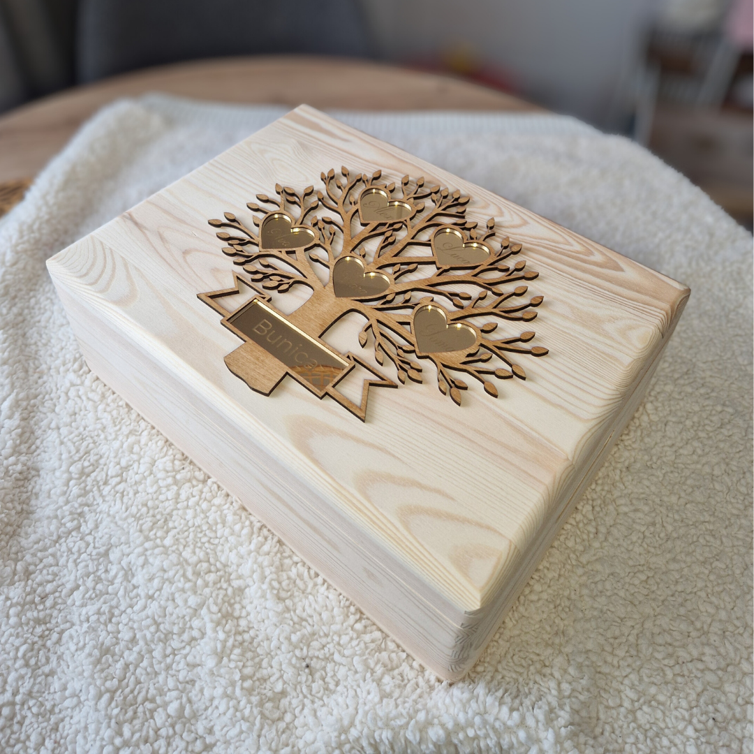 Cutie de Amintiri Personalizată – Arborele Familiei – Cadou pentru Bunici sau Copii