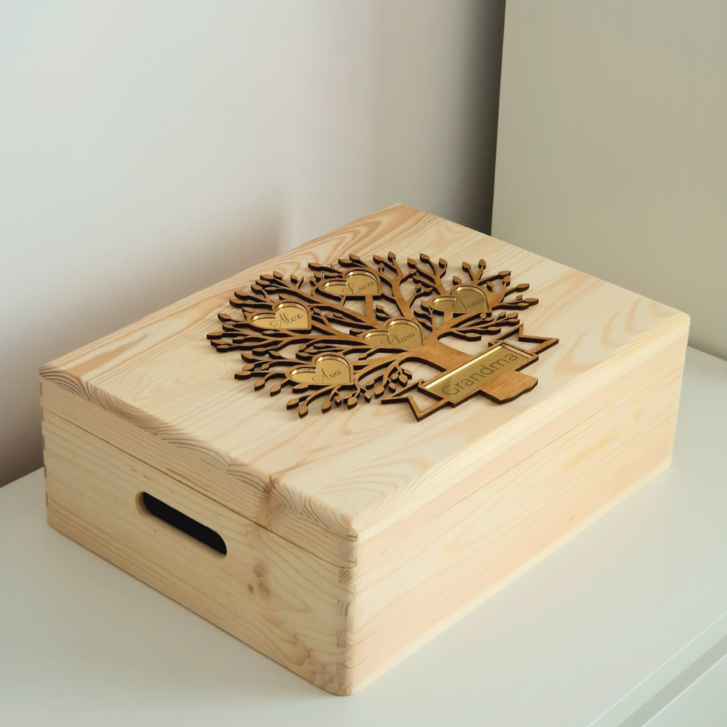 Cutie de Amintiri Personalizată – Arborele Familiei – Cadou pentru Bunici sau Copii