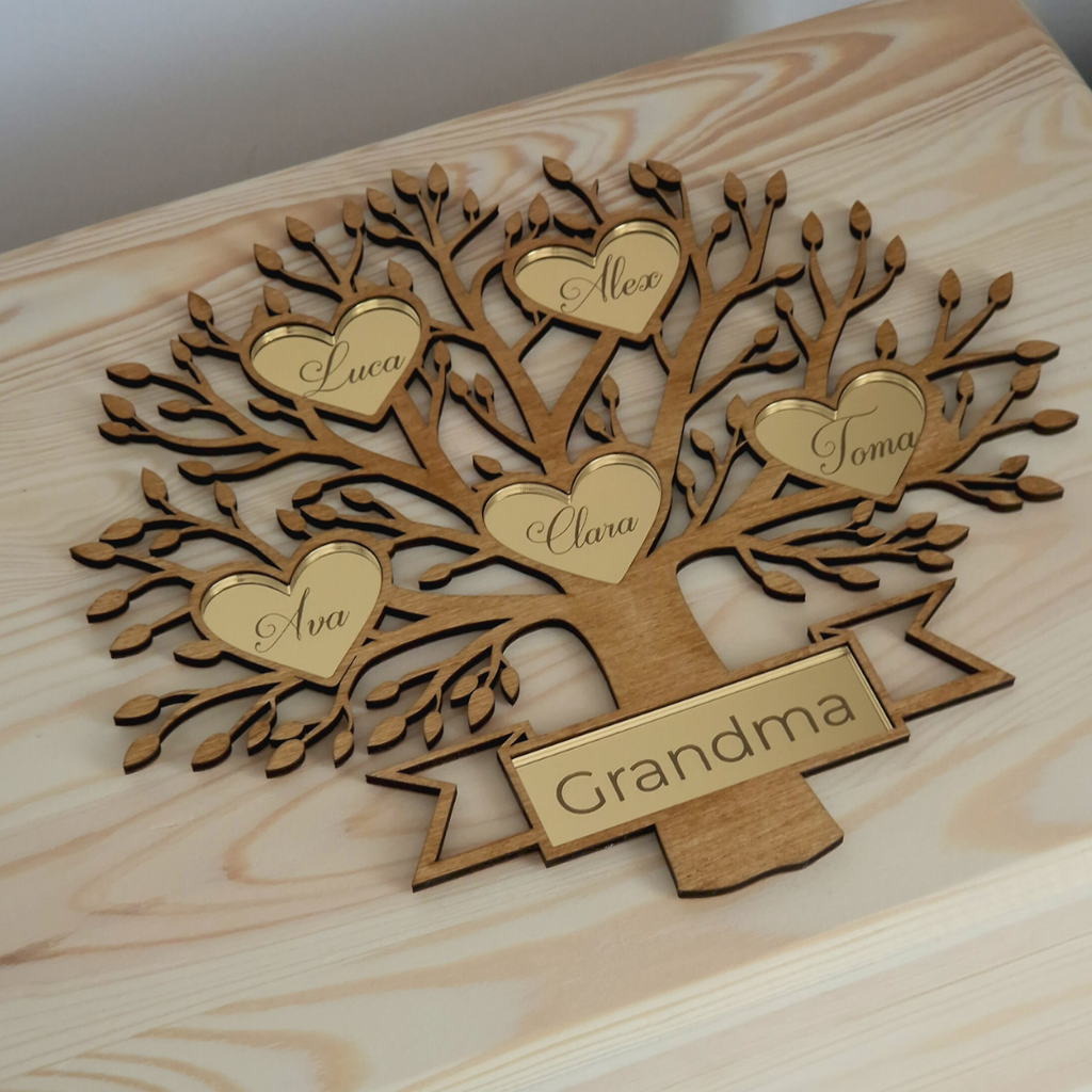 Cutie de Amintiri Personalizată – Arborele Familiei – Cadou pentru Bunici sau Copii