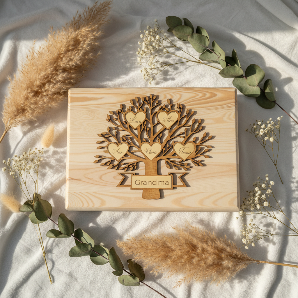 Cutie de Amintiri Personalizată – Arborele Familiei – Cadou pentru Bunici sau Copii