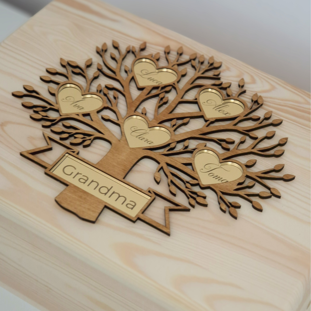 Cutie de Amintiri Personalizată – Arborele Familiei – Cadou pentru Bunici sau Copii