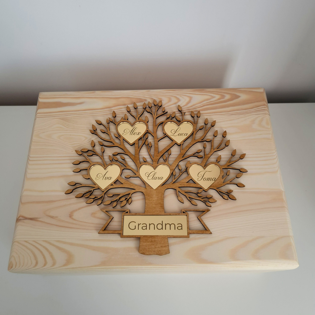 Cutie de Amintiri Personalizată – Arborele Familiei – Cadou pentru Bunici sau Copii