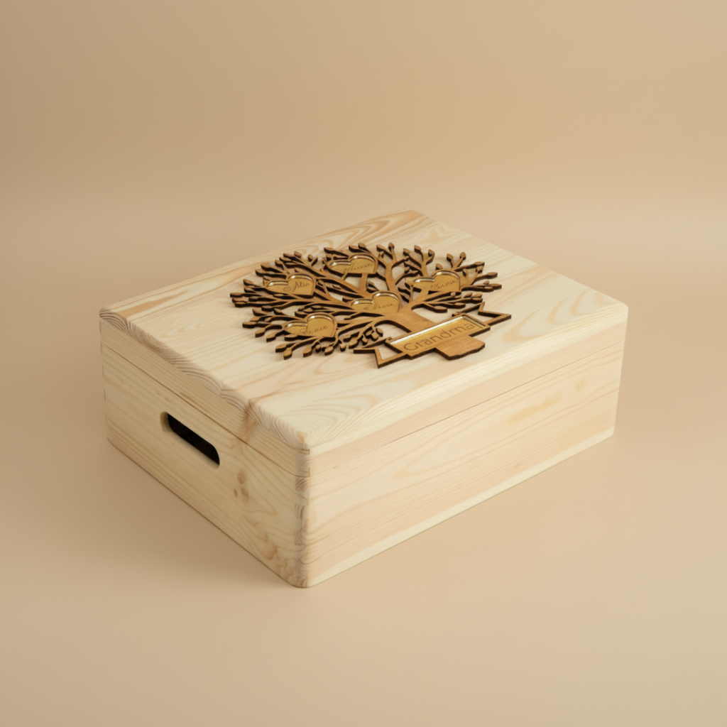 Cutie de Amintiri Personalizată – Arborele Familiei – Cadou pentru Bunici sau Copii