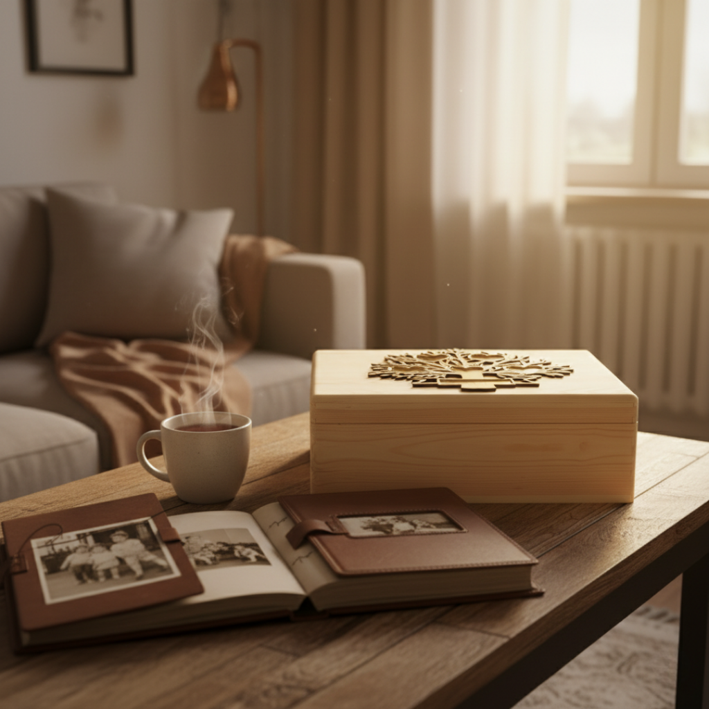 Cutie de Amintiri Personalizată – Arborele Familiei – Cadou pentru Bunici sau Copii