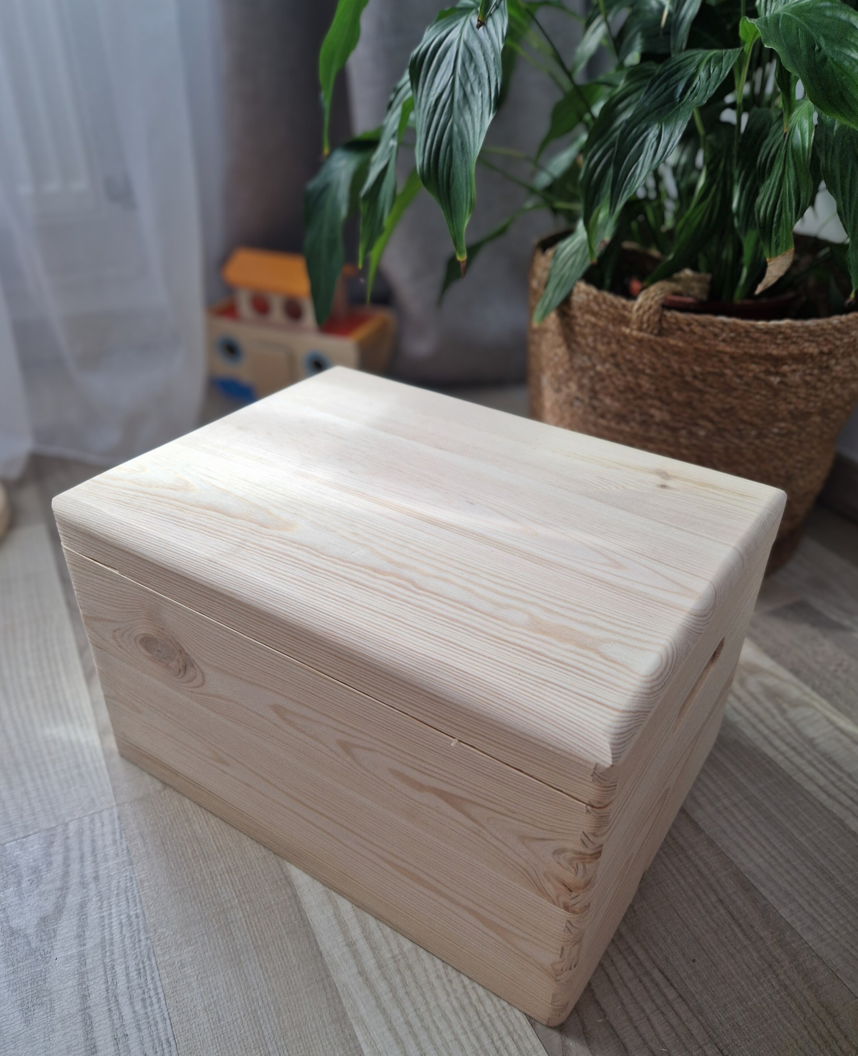 Cutie din lemn de pin natur de dimensiuni mari, 40 x 30 x 23 cm 