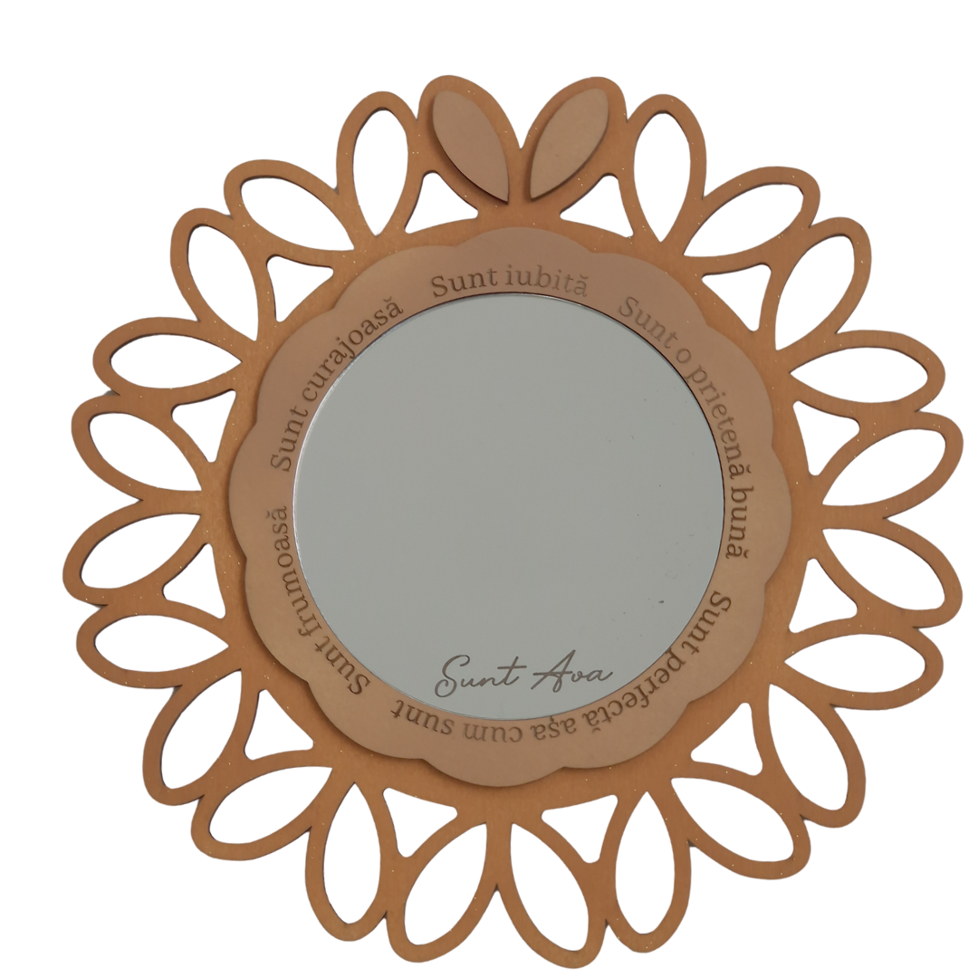 Oglindă Personalizată „Șoapte de Încredere” – Design Floral – Cadou pentru Fetițe