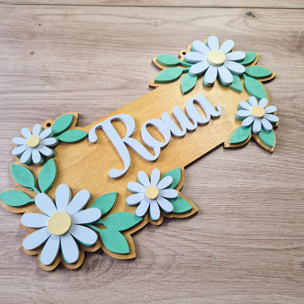 Semn Personalizat Nume Copil – Cadou Botez, Nou-Născut sau Aniversare (Model Flori)