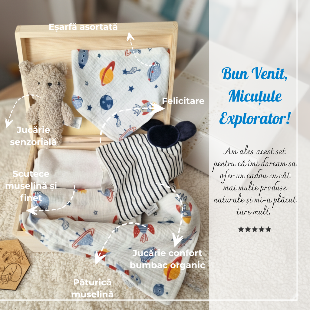 Set Cadou Nou-Născut – Cadou Bebeluș cu Păturică și Jucării